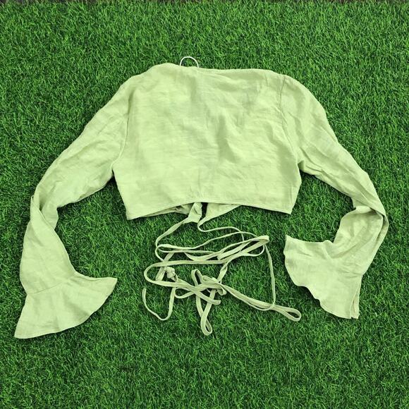 NWT Women's Olive Tie Front Princess Polly Shirt - Picture 2 of 4